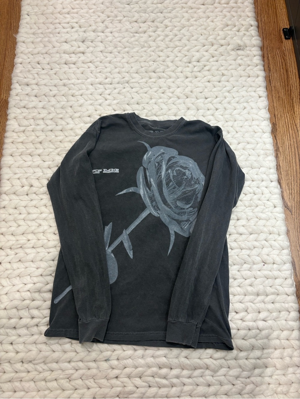 Pop Smoke merch grey Long-Sleeve Graphic Rose Tee